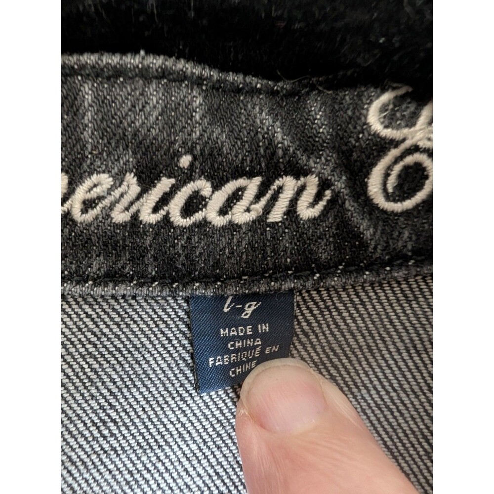 American Eagle Denim Jacket Women's Size Large Black Dark Wash Button Up Y2K - Picture 4 of 11